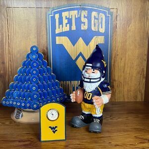 West‎ Virginia Mountaineers Collectible Items, Figurine Tree Sign and Clock